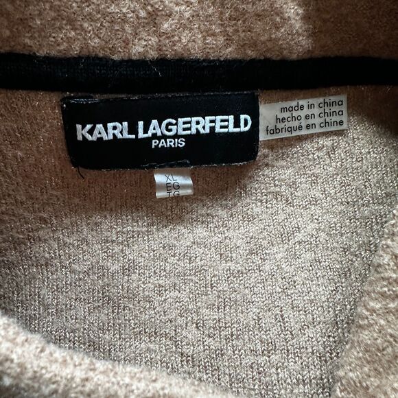 Karl Lagerfield Camel and Black Wool Cardigan - Women XL - Quiet Luxury Chic - Picture 6 of 7